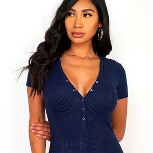 Blue Button Trim Romper